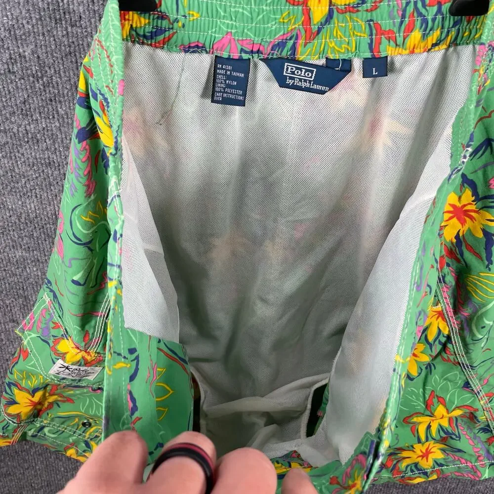 Polo Ralph Lauren Swim Shorts Men's Large Green Floral/Animal Allover Lined